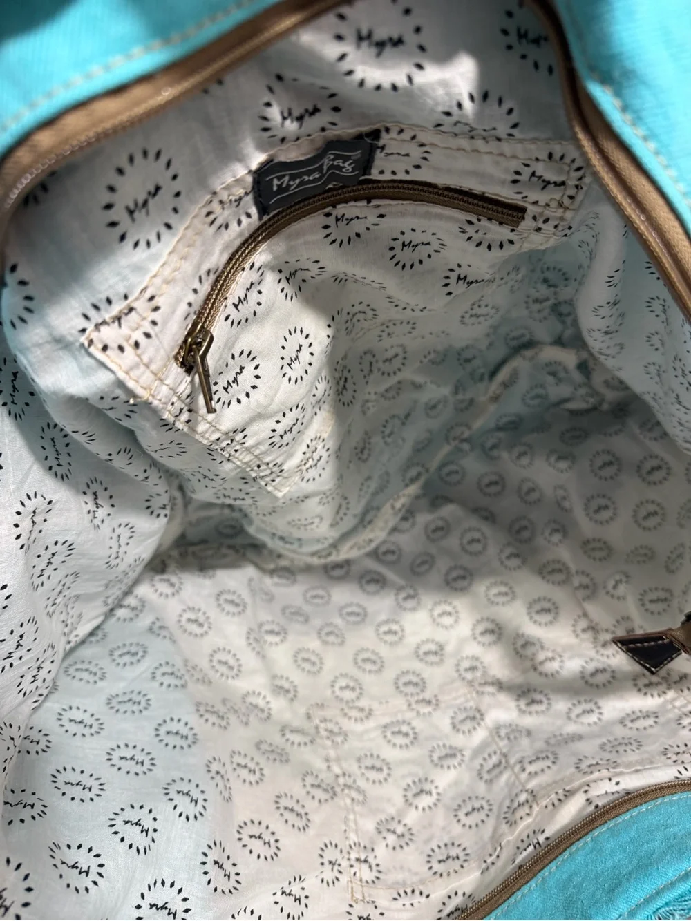 Myra Bag Turquoise Patterned Tote Bag with Calf Hair Accent